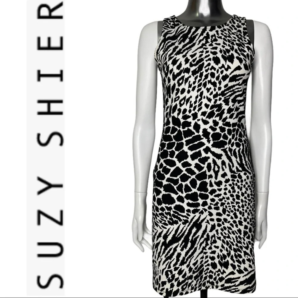 🛍️3/$40 Suzy Shier Sleeveless Animal Print Sheath Dress  Black White Small